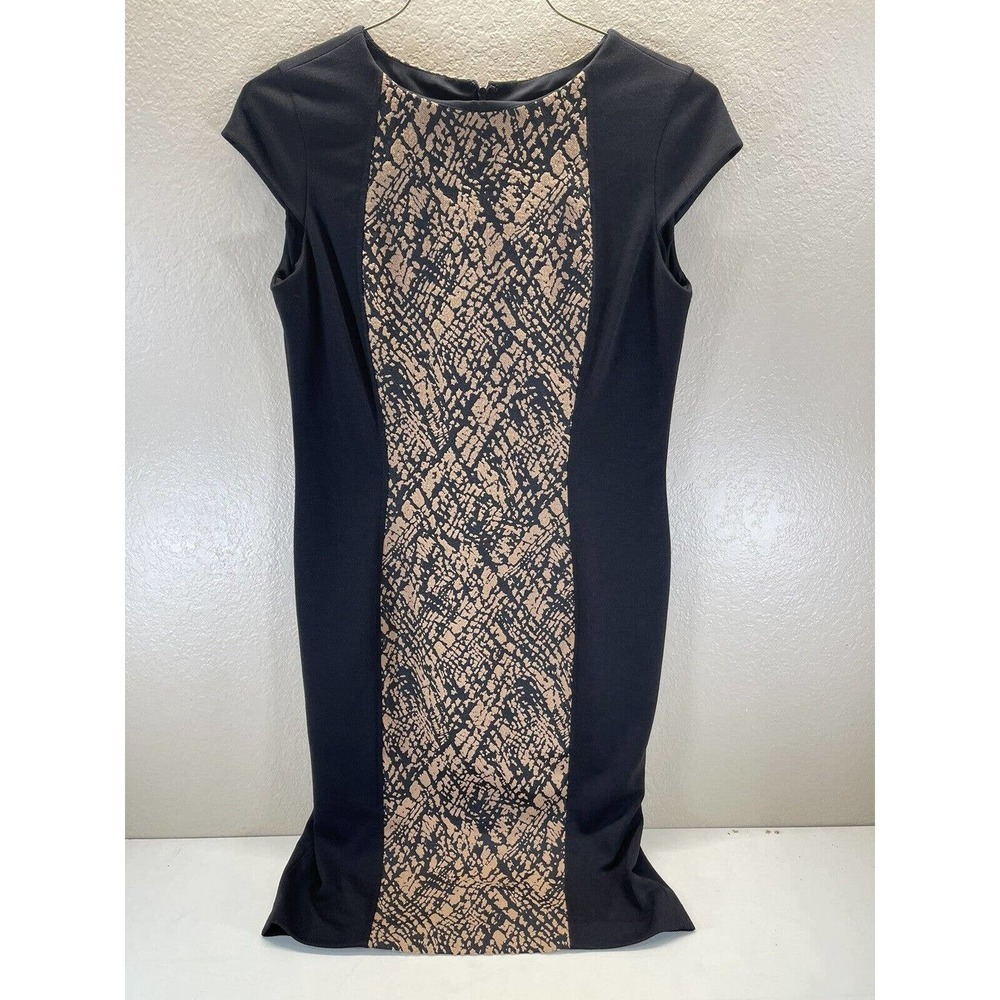 𝅺Jones New York Dress Size 10 Black/Brown Sheath Back Slit Zippered